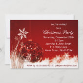 レッド&ホワイトスノーフレークオーナメントクリスマスパーティー 招待状 (正面)