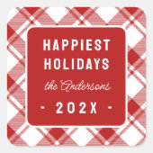 レッド&ホワイトタータンチェックプレイドハッピーホリデイズ スクエアシール (正面)