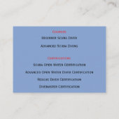 レッド&ホワイトダイビングインストラクターシュノーケリングスキューバ 名刺 (裏面)