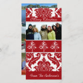 レッド&ホワイトダマスクパインホリデーファミリー写真 シーズンカード (正面/裏面)