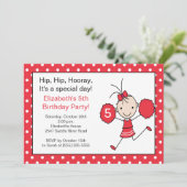 レッド&ホワイトチアリーダー応援誕生日招待状 招待状 (スタンド正面)