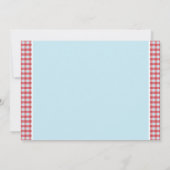 レッド&ホワイトチェックテーブルクロスブルーファミリー懇親会 招待状 (裏面)