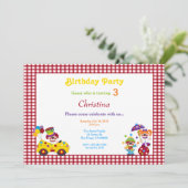 レッド&ホワイトチェックピエロ誕生日招待状 招待状 (スタンド正面)