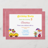 レッド&ホワイトチェックピエロ誕生日招待状 招待状 (正面/裏面)