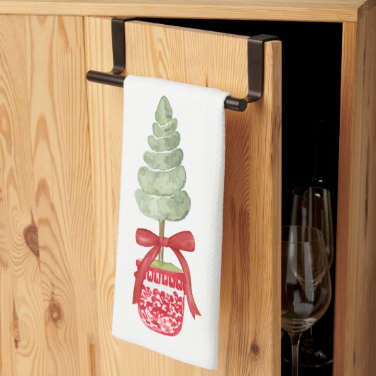 レッド&ホワイトチノワセリートピアリーホリデイ キッチンタオル (三つ折り)