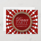 レッド&ホワイトテーマディナーパーティー招待状はがき インビテーションポストカード (正面/裏面)