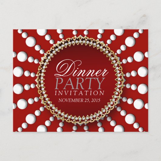 レッド&ホワイトテーマディナーパーティー招待状はがき インビテーションポストカード (正面)