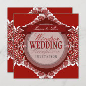 レッド+ホワイトトライバルレース結婚式招待状 招待状 (正面/裏面)