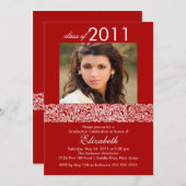 レッド&ホワイトフォト卒業招待状 招待状 (正面/裏面)