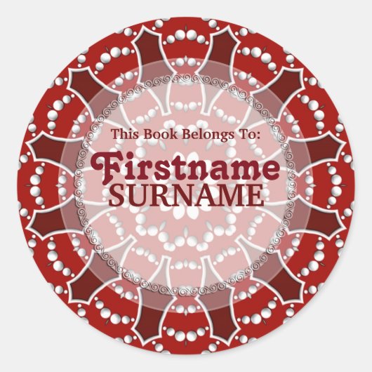 レッド&ホワイトフラワーバースト蔵書票シール ラウンドシール (正面)