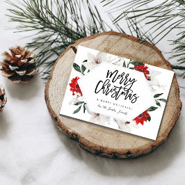 レッド&ホワイトフローラメリークリスマスカード 招待状