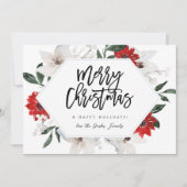 レッド&ホワイトフローラメリークリスマスカード 招待状 (正面)