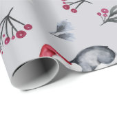 レッド&ホワイトホリデーペンギン&雪だるまズシルバー ラッピングペーパー (ロールコーナー)