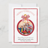 レッド&ホワイトボウコケットのクリスマスフォトカード シーズンカード (正面)