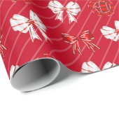 レッド&ホワイトボウズモダンクリスマスホリデー ラッピングペーパー (ロールコーナー)