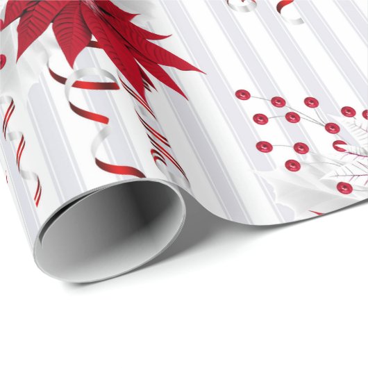 レッド&ホワイトポインセティアスフローラクリスマスホリデー ラッピングペーパー (ロールコーナー)