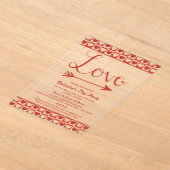 レッド&ホワイトラブハートバレンタインデーパーティー アクリル招待状 (レイダウン)