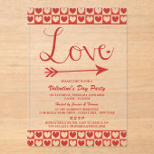 レッド&ホワイトラブハートバレンタインデーパーティー アクリル招待状 (正面)