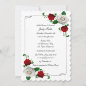 レッド&ホワイトローズクリスマス結婚のブライダルシャワー 招待状 (正面)