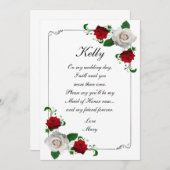 レッド&ホワイトローズクリスマス結婚のメイド・オブ・オーナー（花嫁付き添い人） 招待状 (正面/裏面)