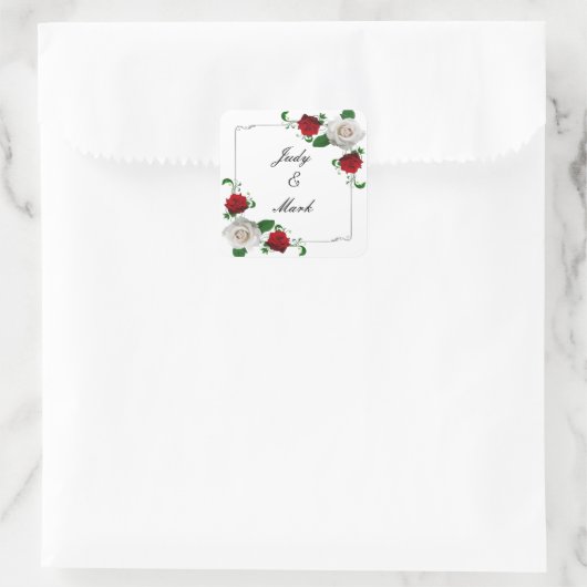 レッド&ホワイトローズクリスマス結婚の封筒用シール スクエアシール (バッグ)