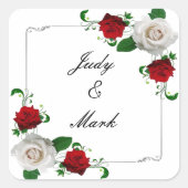 レッド&ホワイトローズクリスマス結婚の封筒用シール スクエアシール (正面)