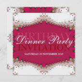 レッド+ホワイトヴィンテージレース誕生日ディナーパーティー 招待状 (正面/裏面)