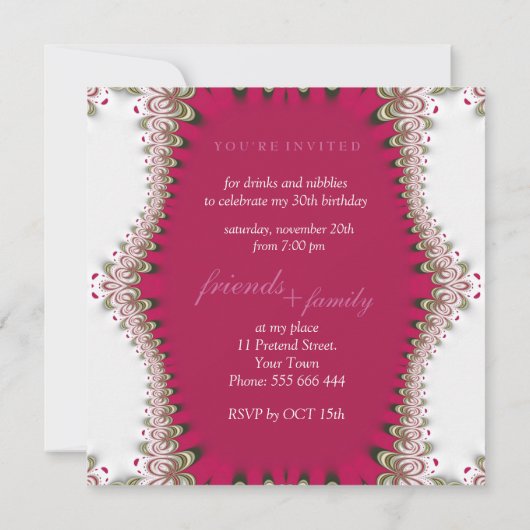 レッド+ホワイトヴィンテージレース誕生日ディナーパーティー 招待状 (裏面)