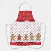 レッド&ホワイト水玉模様&ジンジャーブレッドマンクリスマス エプロン (正面)