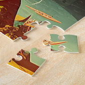 レッド&ホワイト飛行機ヴィンテージトラベルアートパズル ジグソーパズル (側面)