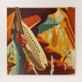 レッド&ホワイト飛行機ヴィンテージトラベルアートパズル ジグソーパズル (横)