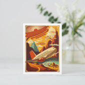 レッド&ホワイト飛行機ヴィンテージトラベルアートポストカード ポストカード (スタンド正面)