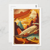 レッド&ホワイト飛行機ヴィンテージトラベルアートポストカード ポストカード (正面/裏面)