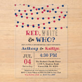 レッド、ホワイト、そして誰が?7月4日ジェンダー発表パーティー アクリル招待状 (正面)