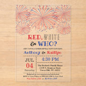 レッド、ホワイト、そして誰が？7月4日ジェンダー発表パーティー アクリル招待状 (正面)