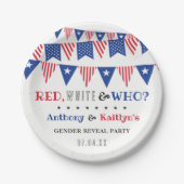レッド、ホワイト、そして誰が?7月4日ジェンダー発表パーティー ペーパープレート (正面)