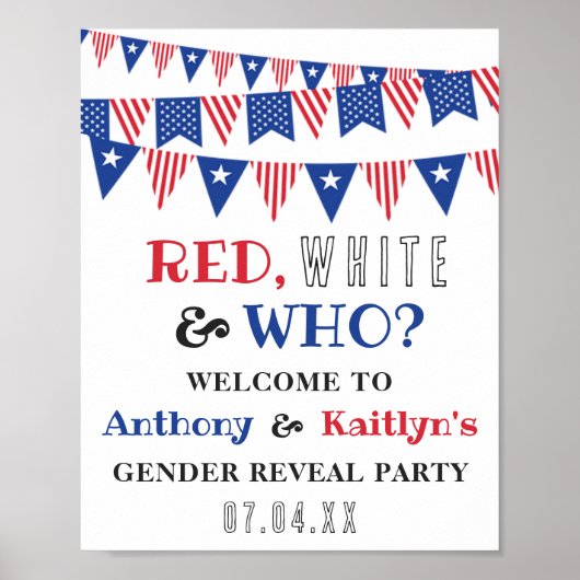 レッド、ホワイト、そして誰が?7月4日ジェンダー発表パーティー ポスター (正面)