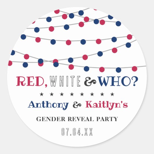 レッド、ホワイト、そして誰が?7月4日ジェンダー発表パーティー ラウンドシール (正面)