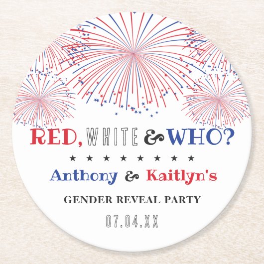 レッド、ホワイト、そして誰が?7月4日ジェンダー発表パーティー ラウンドペーパーコースター (正面)
