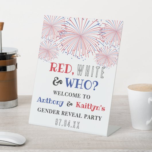 レッド、ホワイト、そして誰が?7月4日ジェンダー発表パーティー 台座サイン (インサイチュ)