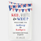 レッド、ホワイト、そして誰が？7月4日ジェンダー発表パーティー 横断幕 (縦)