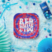 レッド・ホワイト・アンド・アイ・ドゥ レトロ インデペンデンス・デー タイダイ ペーパープレート (パーティー)