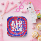 レッド・ホワイト・アンド・アイ・ドゥ レトロ インデペンデンス・デー タイダイ ペーパープレート (パーティー)