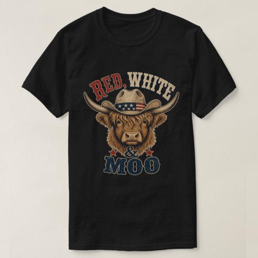レッド ホワイト アンド ムー ハイランドカウ Tシャツ (デザイン正面)