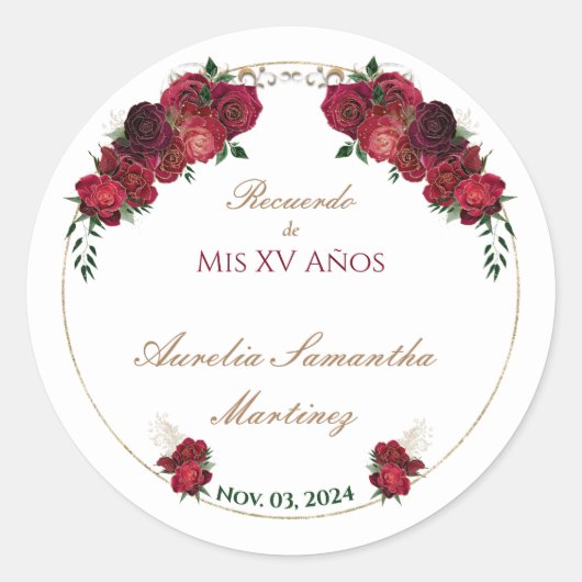 レッド、ホワイト、キンセアニラのシール ラウンドシール (正面)