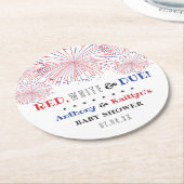 レッド、ホワイト&デュー！7月4日の赤ちゃんシャワー ラウンドペーパーコースター (アングル)
