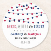 レッド、ホワイト&デュー!7月4日の赤ちゃんシャワー ラウンドペーパーコースター (正面)