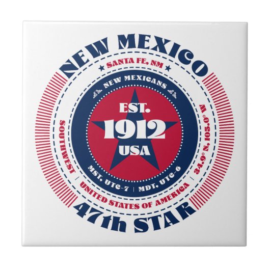レッド、ホワイト、ブルーのニューメキシコ陶磁器タイル タイル (正面)