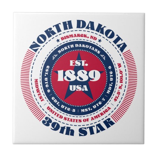 レッド、ホワイト、ブルーのノースダコタのセラミックタイル タイル (正面)