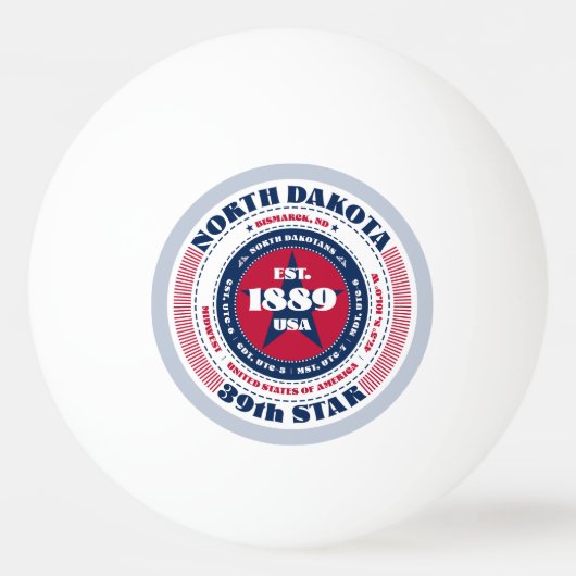 レッド、ホワイト、ブルーのノースダコタ・サークル 卓球ボール (正面)